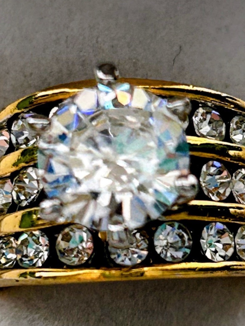 Vintage Gold & Silvertone Multi Row Ring w/ Large Round Stone